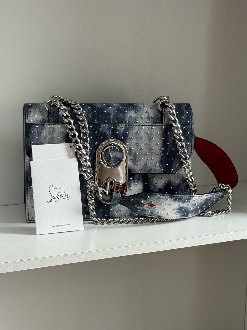 Christian Louboutin Elisa Small Calf Paris Punk Shoulder Bag Denim Multi/Silver